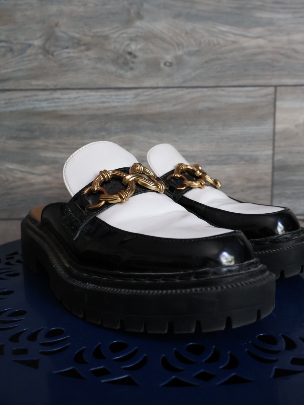 Sam Edelman - Circus Black & White Women's Chain-Accent Slip-On Loafers